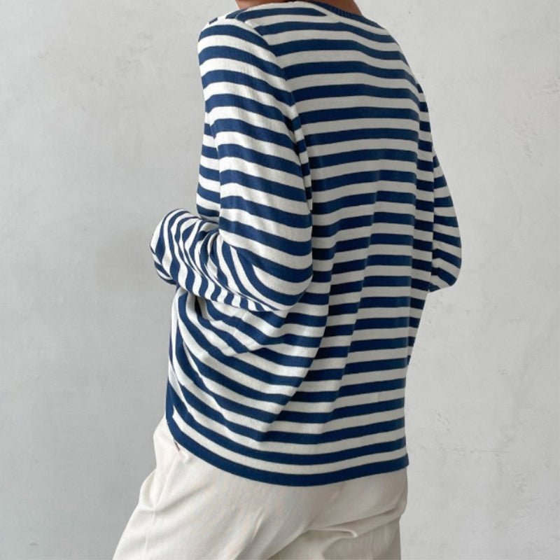 Gestreepte Trui | Ronde Hals | Dunne | Oversized Lange Mouwen | Damestruien-Hallo Susanne