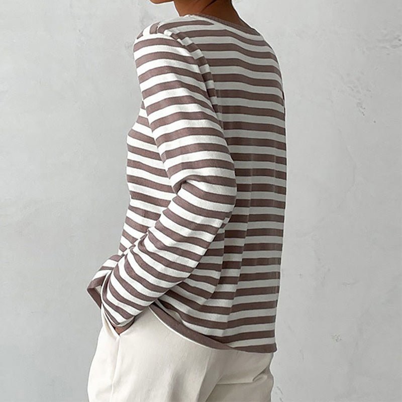 Gestreepte Trui | Ronde Hals | Dunne | Oversized Lange Mouwen | Damestruien-Hallo Susanne