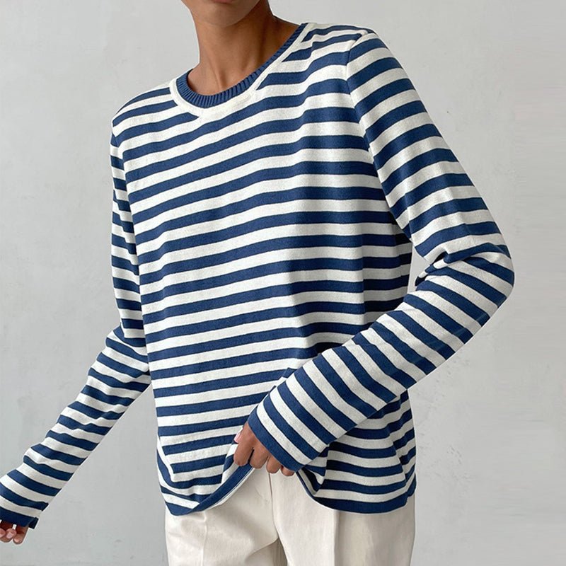 Gestreepte Trui | Ronde Hals | Dunne | Oversized Lange Mouwen | Damestruien-Hallo Susanne