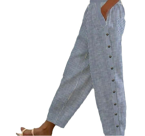 Gestreepte broek | Casual | Knoop aan de zijkant | Losvallende broek | Damesbroek-Hallo Susanne