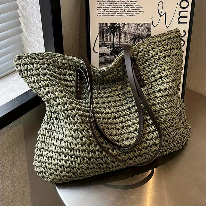 Geweven tas - Geweven shopper damestas met leren riemen-Hallo Susanne