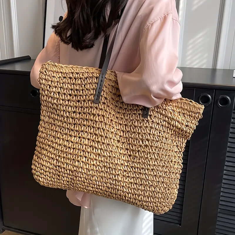 Geweven tas - Geweven shopper damestas met leren riemen-Hallo Susanne