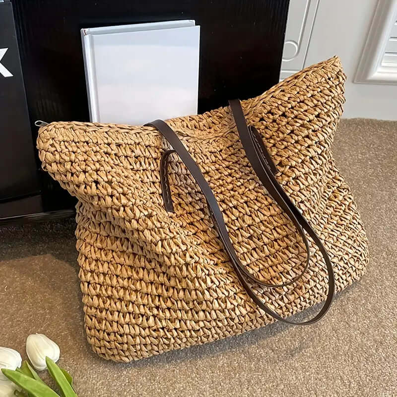 Geweven tas - Geweven shopper damestas met leren riemen-Hallo Susanne
