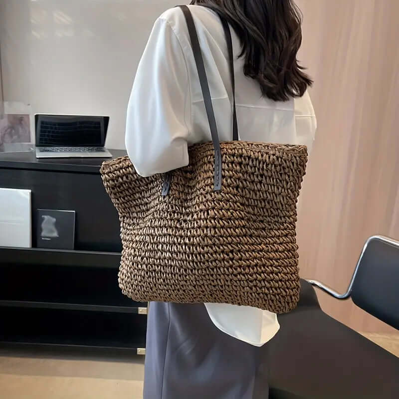 Geweven tas - Geweven shopper damestas met leren riemen-Hallo Susanne