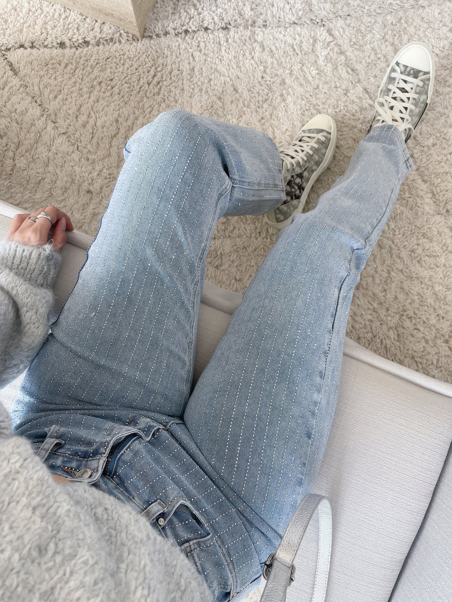 Glitterjeans - Damesjeans met hoge taille en rechte pijpen in lichtblauw-Hallo Susanne