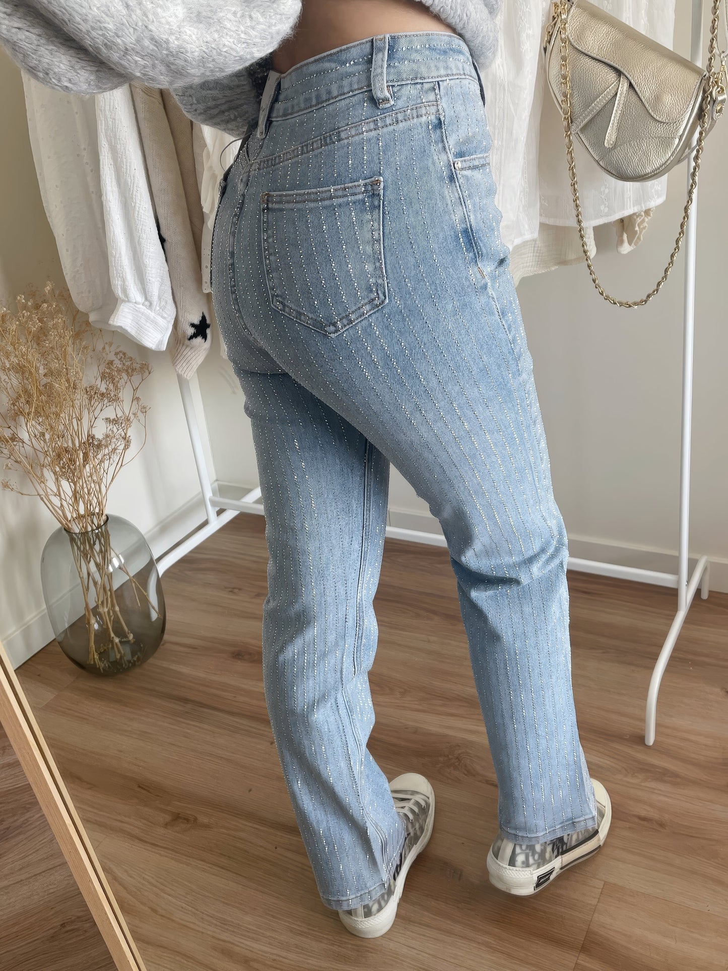 Glitterjeans - Damesjeans met hoge taille en rechte pijpen in lichtblauw-Hallo Susanne