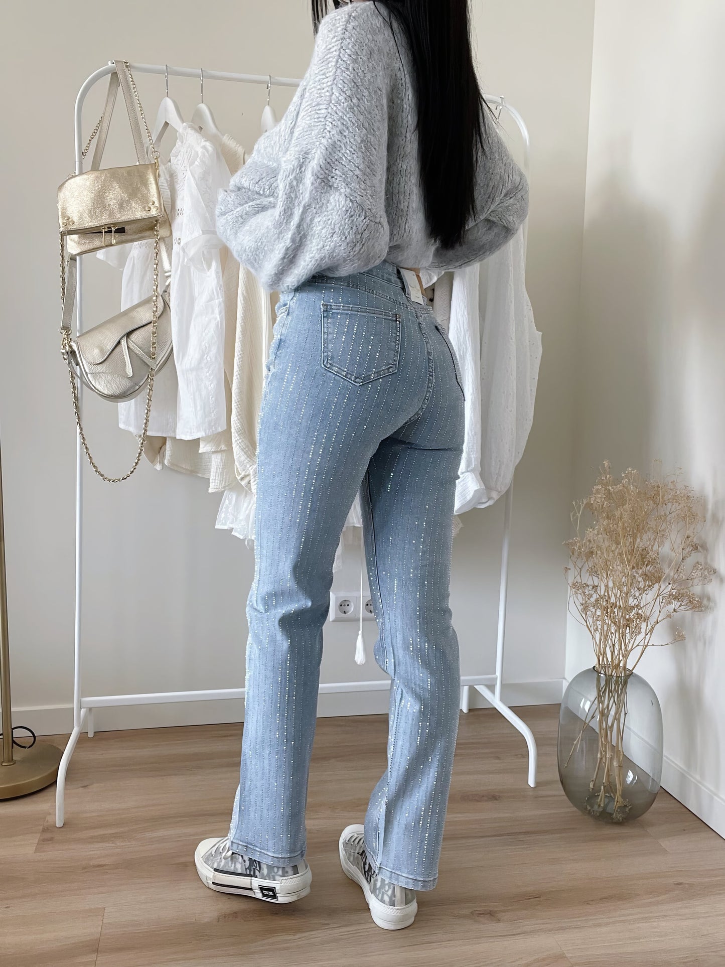 Glitterjeans - Damesjeans met hoge taille en rechte pijpen in lichtblauw-Hallo Susanne
