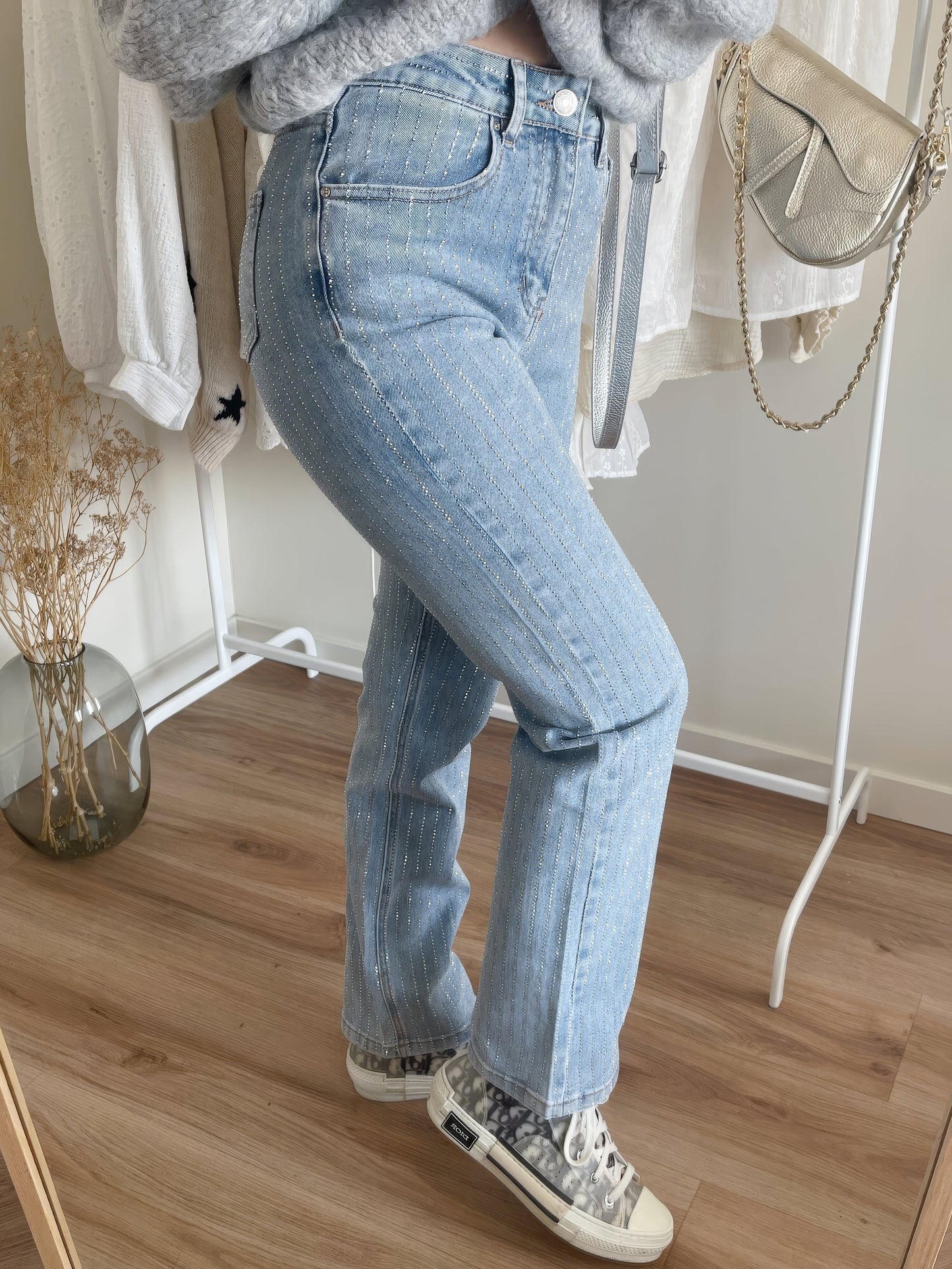 Glitterjeans - Damesjeans met hoge taille en rechte pijpen in lichtblauw-Hallo Susanne