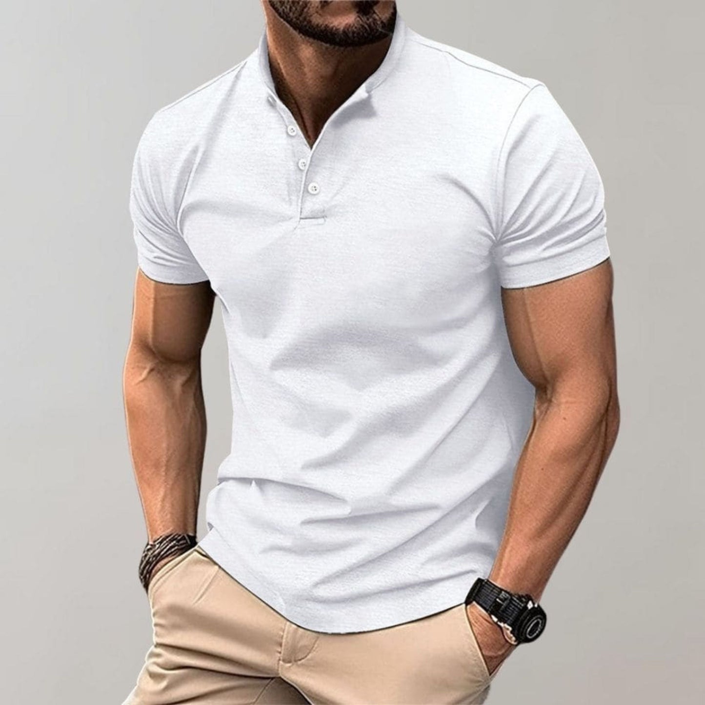 Henley shirt - Herenpolo met korte mouwen en gladde knopenhals-Hallo Susanne