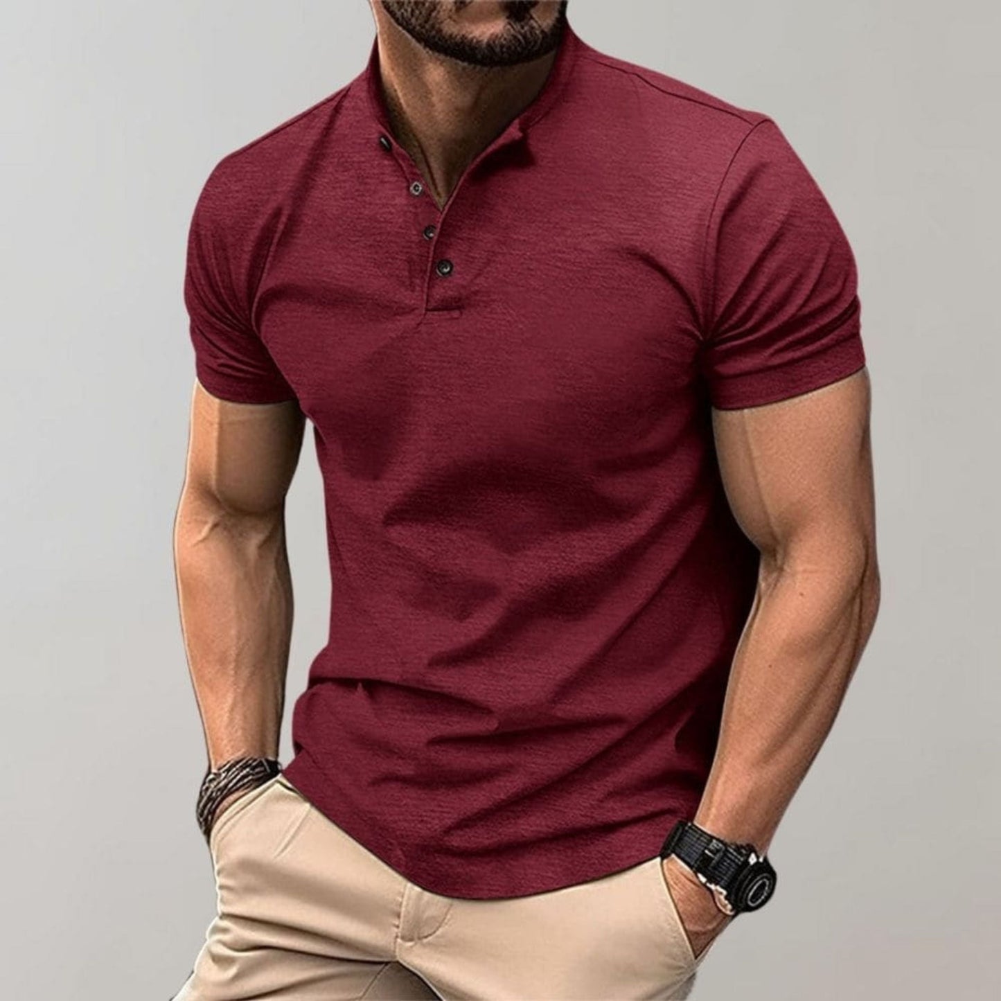 Henley shirt - Herenpolo met korte mouwen en gladde knopenhals-Hallo Susanne