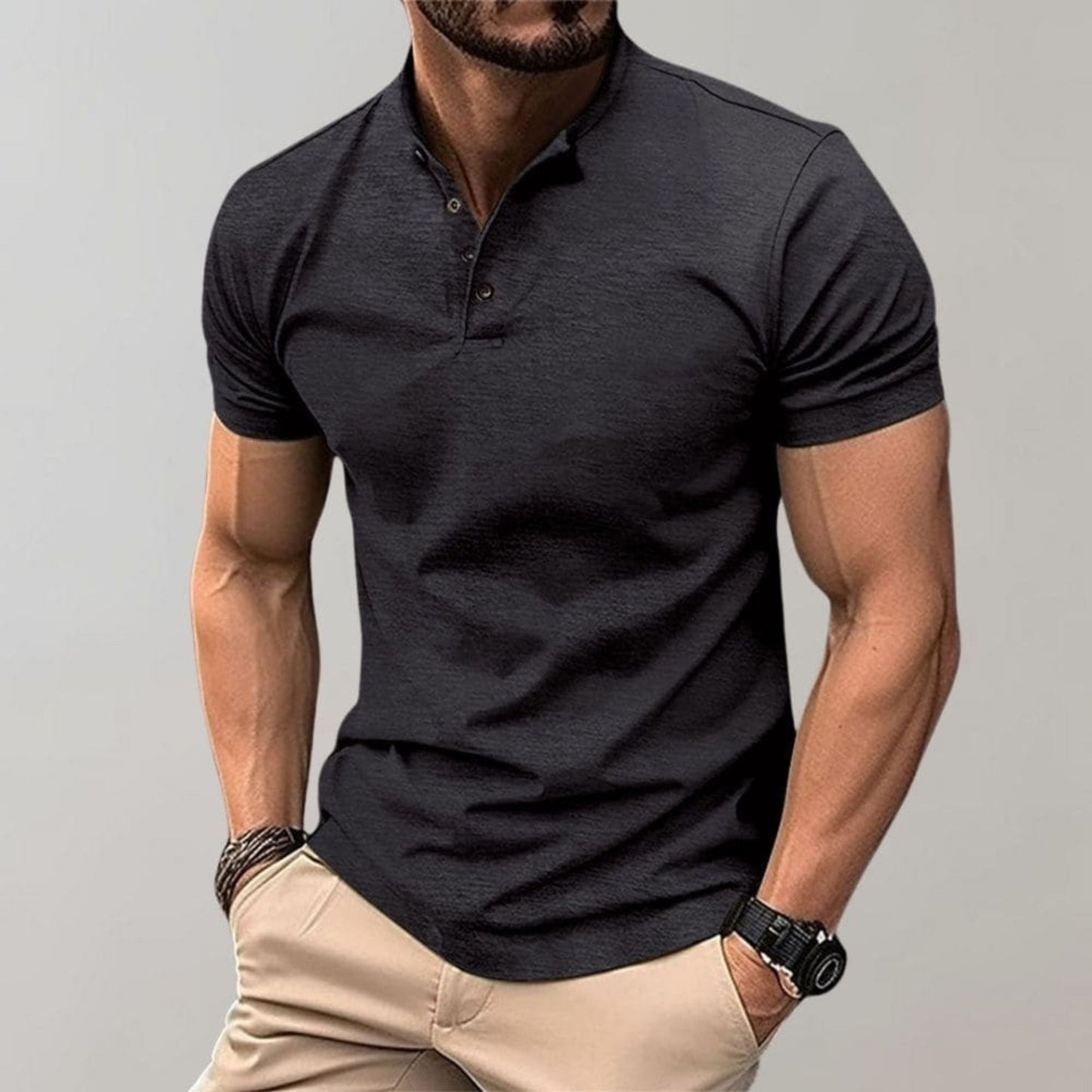 Henley shirt - Herenpolo met korte mouwen en gladde knopenhals-Hallo Susanne