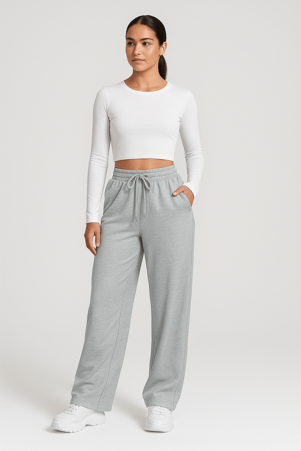 Joggingbroek met wijde pijpen - Dames joggingbroek met elastische tailleband en trekkoord-Hallo Susanne