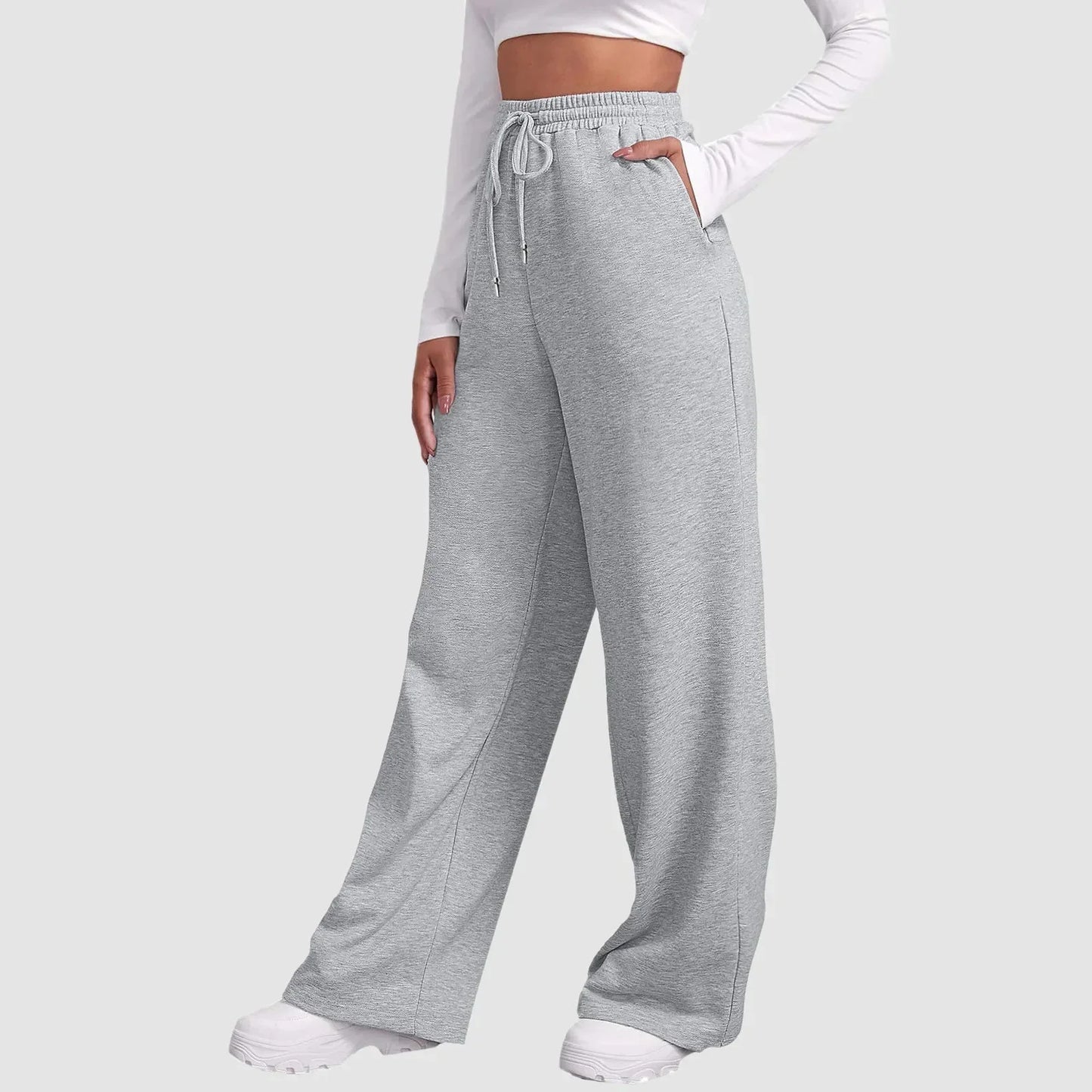 Joggingbroek met wijde pijpen - Dames joggingbroek met elastische tailleband en trekkoord-Hallo Susanne