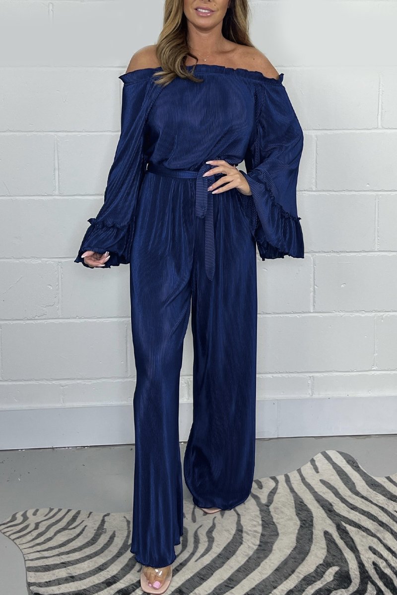 Jumpsuit fluweel | Lange Mouwen | Wijde Pijpen | Off-Shoulder Jumpsuit | Dameskleding-Hallo Susanne