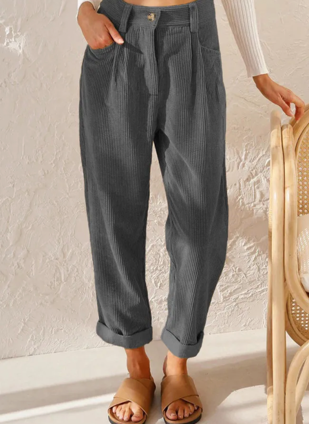 Koordbroek | Corduroy | Hoge Taille | Baggy Broek | Damesbroek-Hallo Susanne
