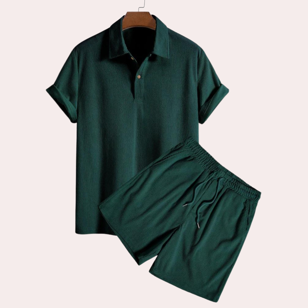 Korte broek en overhemd - Corduroy - Polo T-shirt - Tweedelige set - Zomerset voor heren-Hallo Susanne