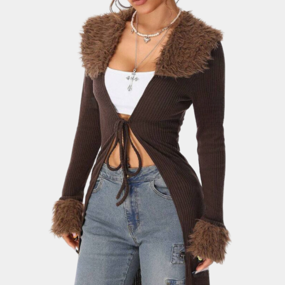 Lang vest | Ribgebreid | Bruin | Gebreid vest | Damesvest-Hallo Susanne