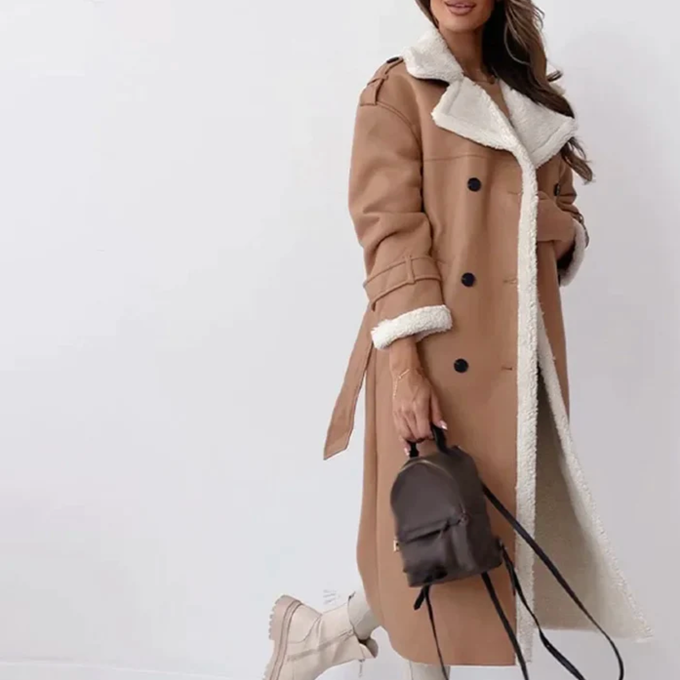 Lange winterjas - Dames wintertrenchcoat met dubbele knoopsluiting en riem-Hallo Susanne