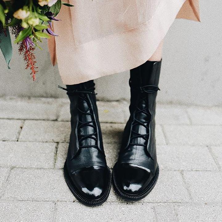 Leren Laarzen - Dames Vintage Mid Calf Lace Up Laarzen-Hallo Susanne