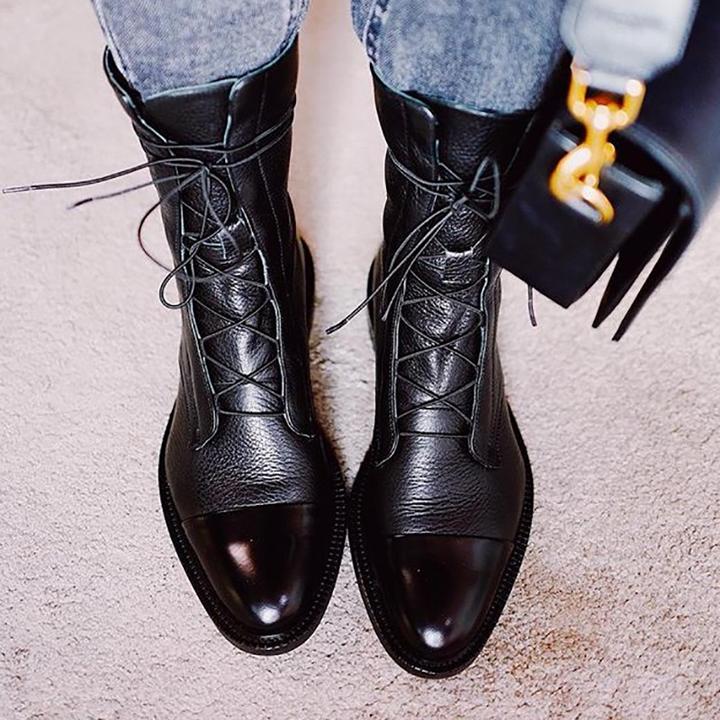 Leren Laarzen - Dames Vintage Mid Calf Lace Up Laarzen-Hallo Susanne