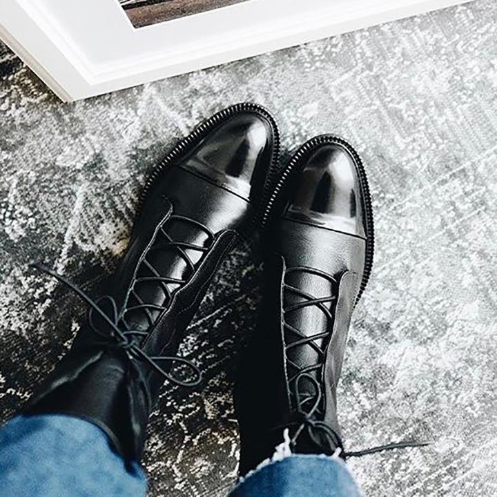 Leren Laarzen - Dames Vintage Mid Calf Lace Up Laarzen-Hallo Susanne