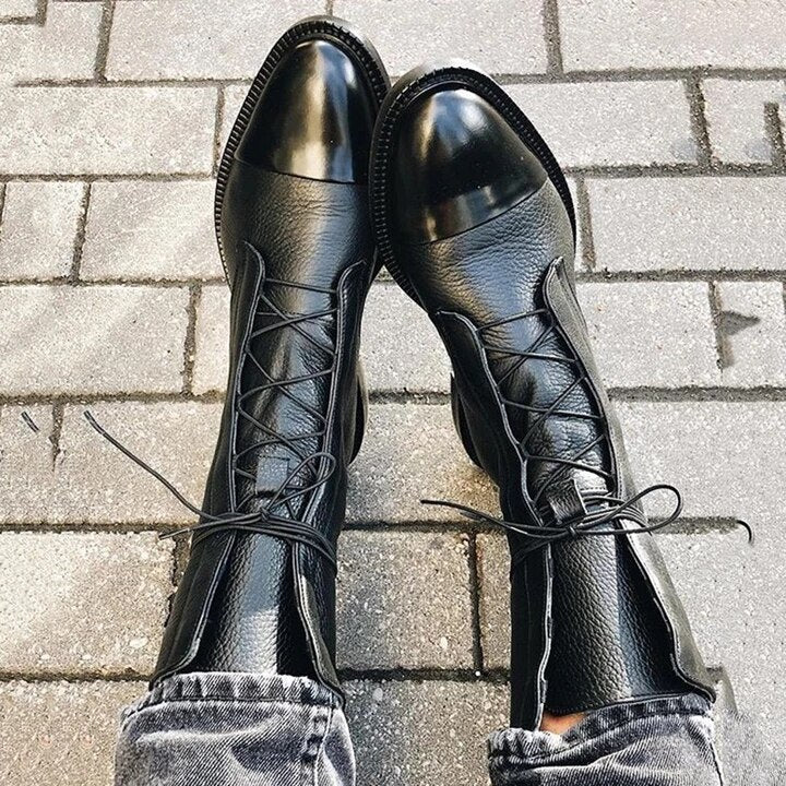 Leren Laarzen - Dames Vintage Mid Calf Lace Up Laarzen-Hallo Susanne