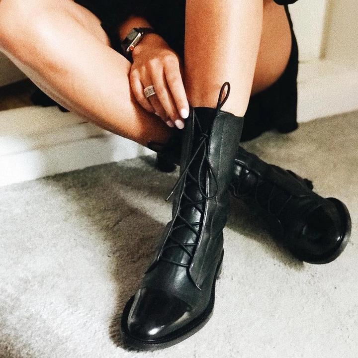 Leren Laarzen - Dames Vintage Mid Calf Lace Up Laarzen-Hallo Susanne