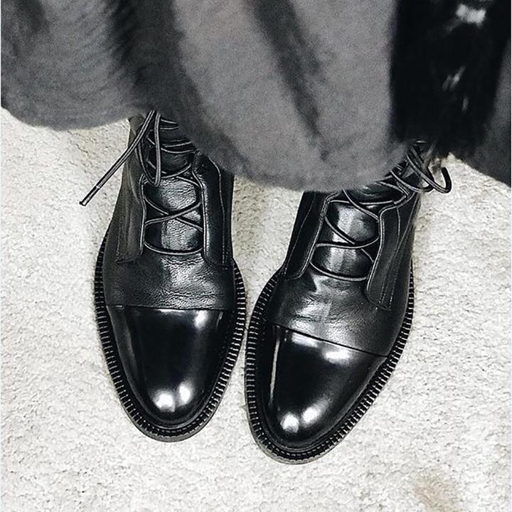 Leren Laarzen - Dames Vintage Mid Calf Lace Up Laarzen-Hallo Susanne