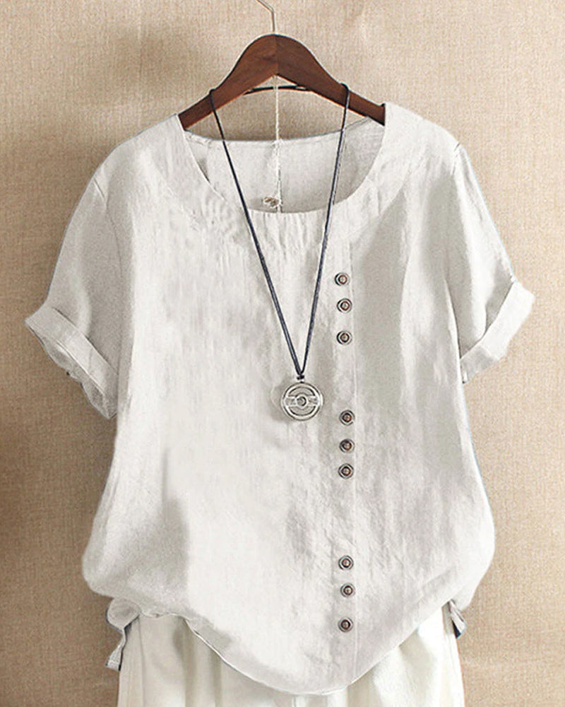 Linnen Blouse - Losvallend linnen T-shirt met korte mouwen voor dames-Hallo Susanne