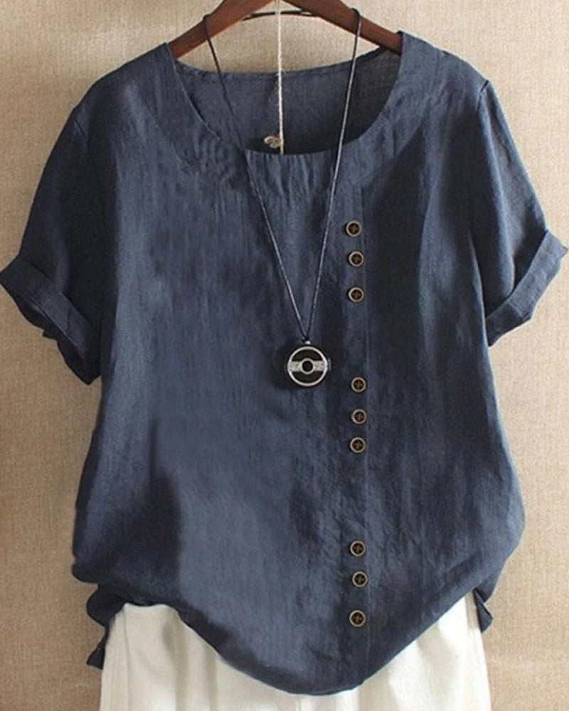 Linnen Blouse - Losvallend linnen T-shirt met korte mouwen voor dames-Hallo Susanne