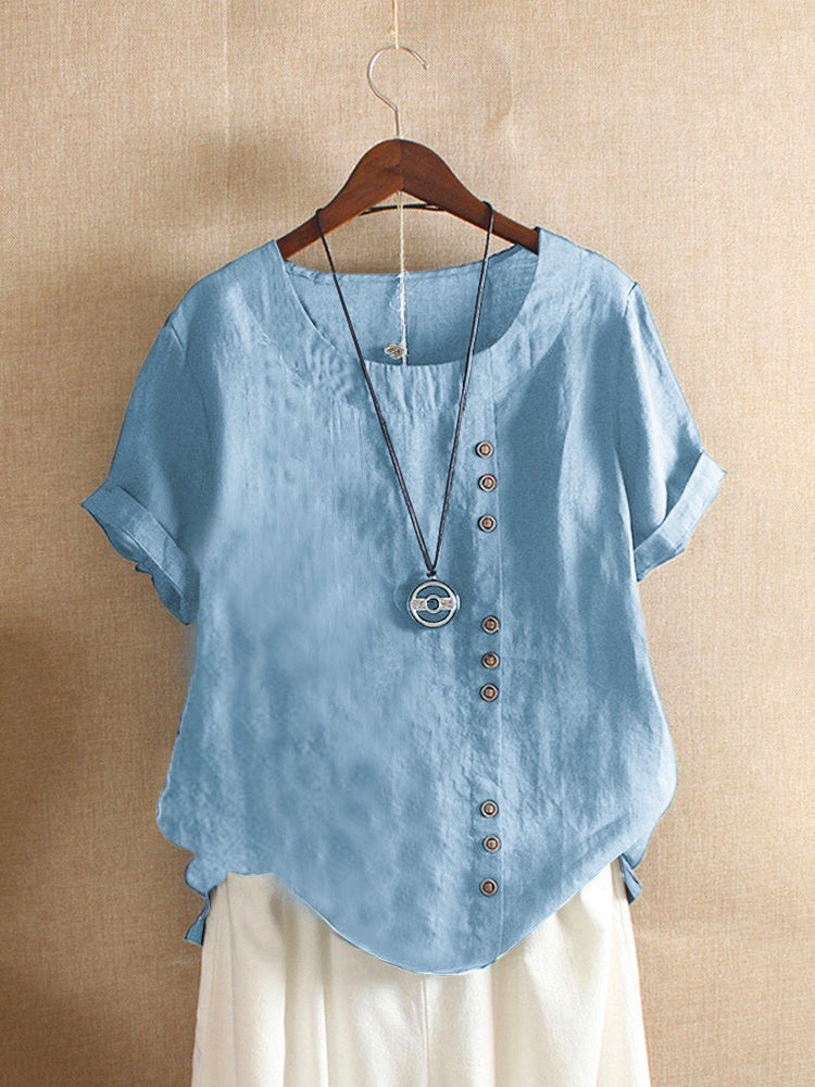 Linnen Blouse - Losvallend linnen T-shirt met korte mouwen voor dames-Hallo Susanne