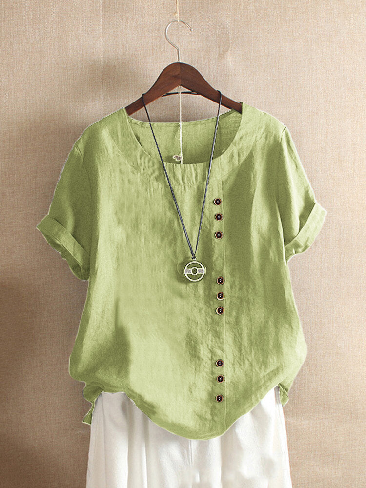 Linnen Blouse - Losvallend linnen T-shirt met korte mouwen voor dames-Hallo Susanne