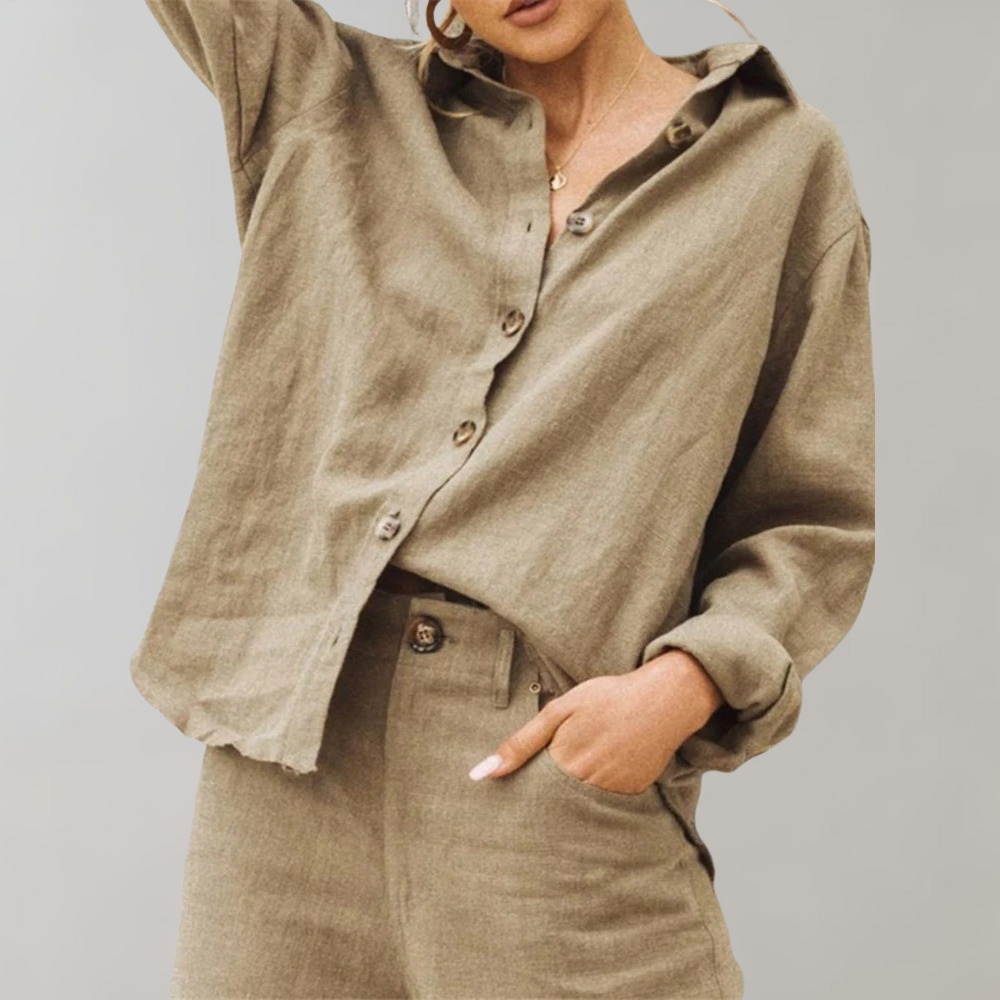Linnen overhemd - Casual - Losse pasvorm - Overhemd met knopen - Damesblouses-Hallo Susanne