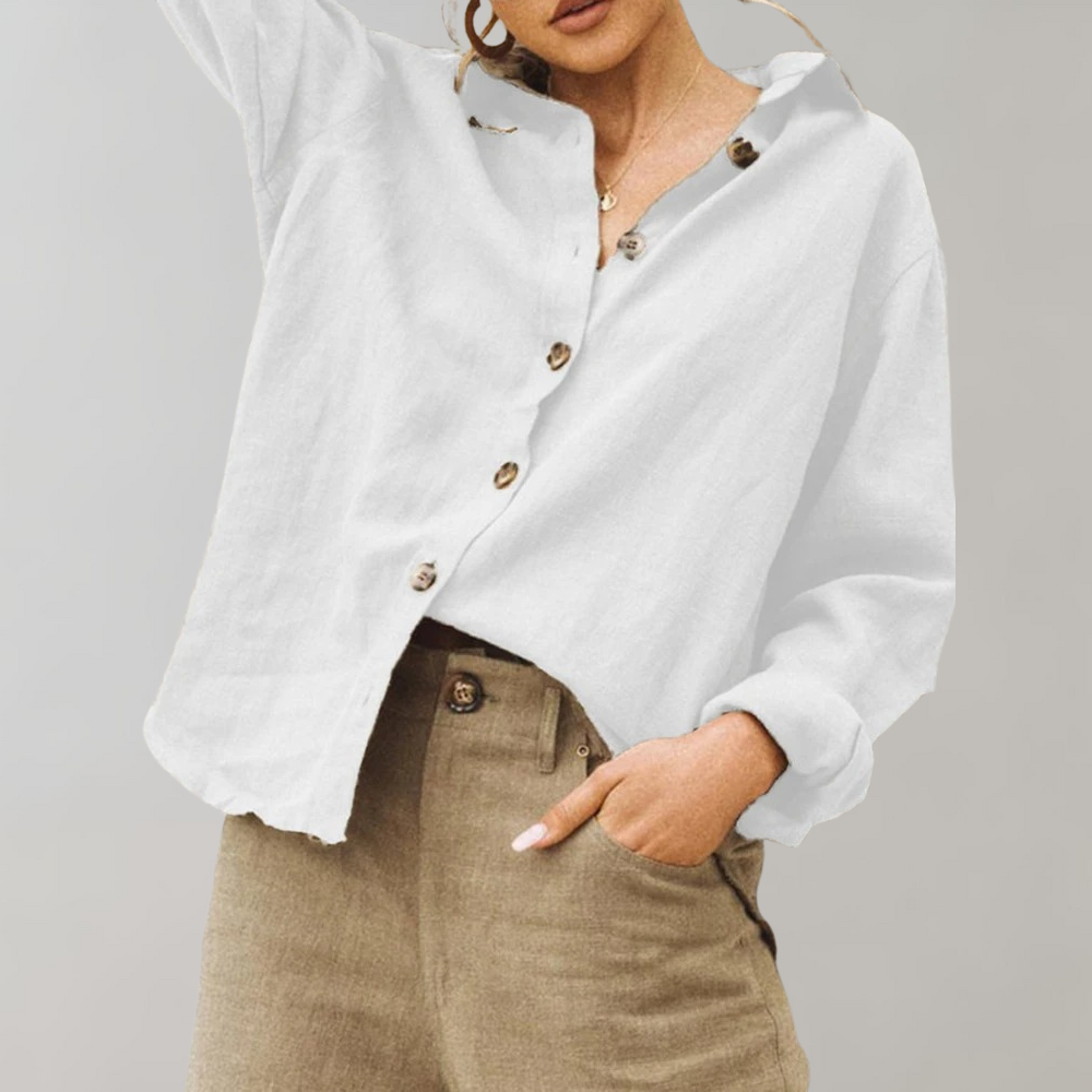 Linnen overhemd - Casual - Losse pasvorm - Overhemd met knopen - Damesblouses-Hallo Susanne
