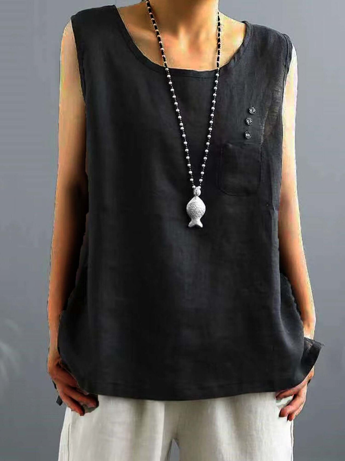 Linnen top | Mouwloos | Los model | Zomer top | Dameskleding-Hallo Susanne