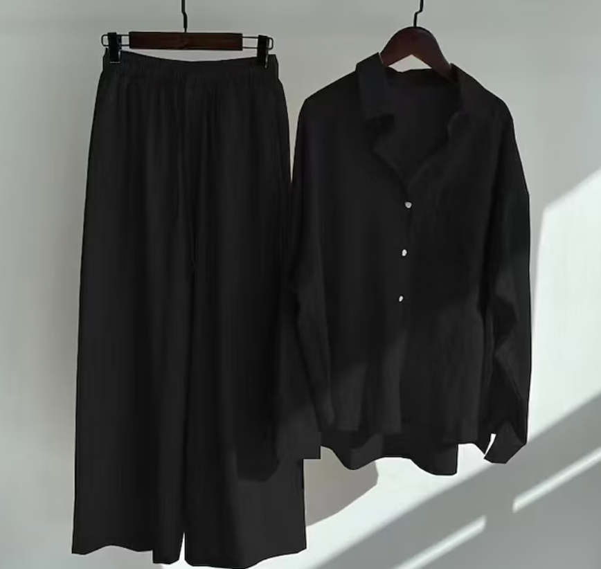 Linnen tweedelige set - Lichtgewicht - Wijde pijpen - Linnen co-örd - Zomerkleding voor dames-Hallo Susanne