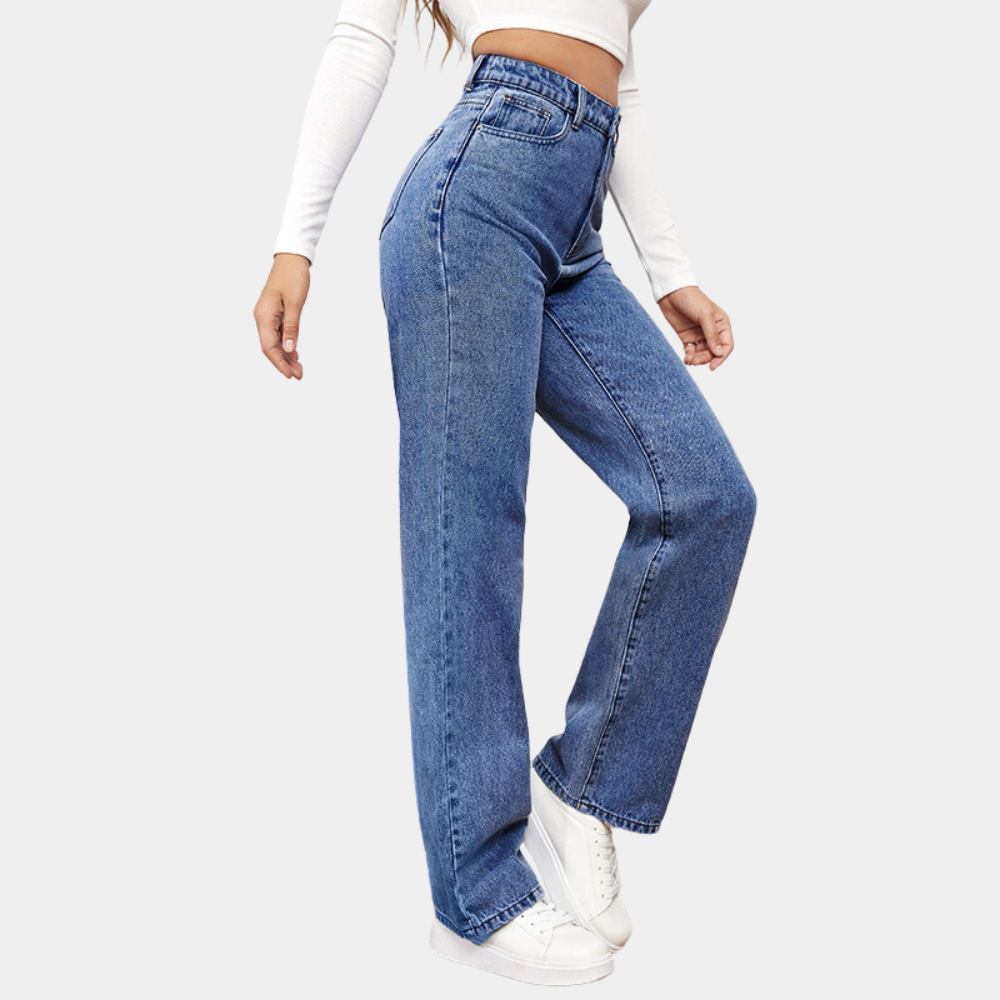 Losse Jeans - Rechte Pijp - Relaxed Fit - Jeans met Hoge Taille - Dames Jeans-Hallo Susanne