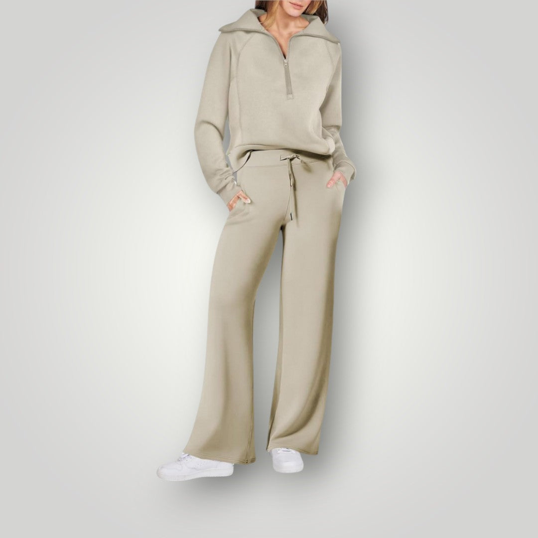 Loungewear Set | Halve rits | Wijde pijpen | Tweedelige set | Trainingspak voor dames-Hallo Susanne
