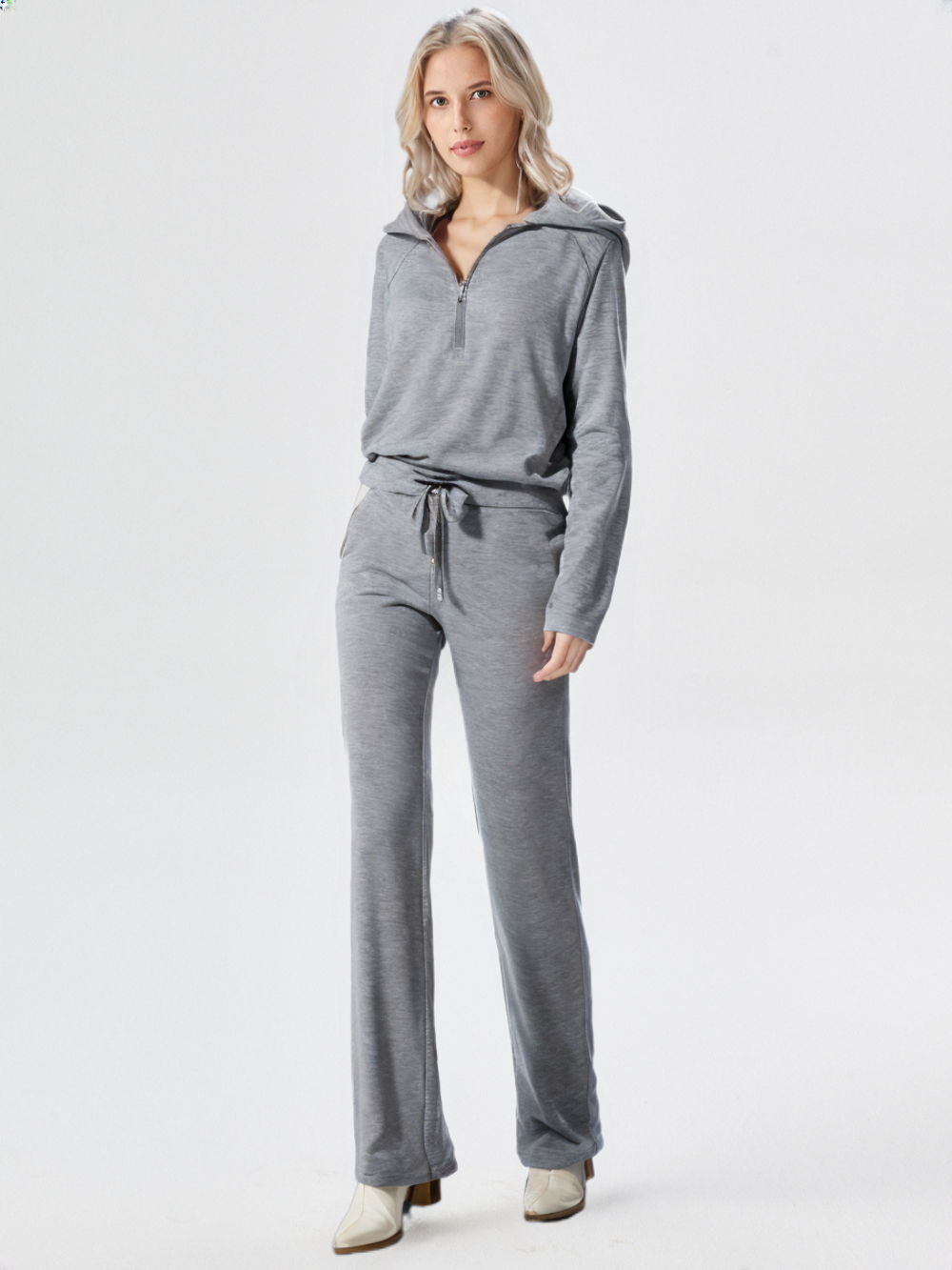 Loungewear Set | Halve rits | Wijde pijpen | Tweedelige set | Trainingspak voor dames-Hallo Susanne