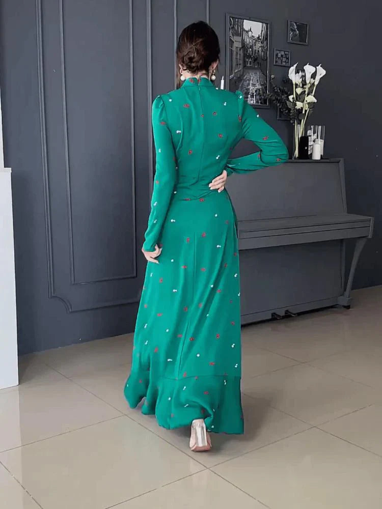 Maxi Jurk - Elegant - Hoge Hals - Jurk met Lange Mouwen - Lange Jurk-Hallo Susanne