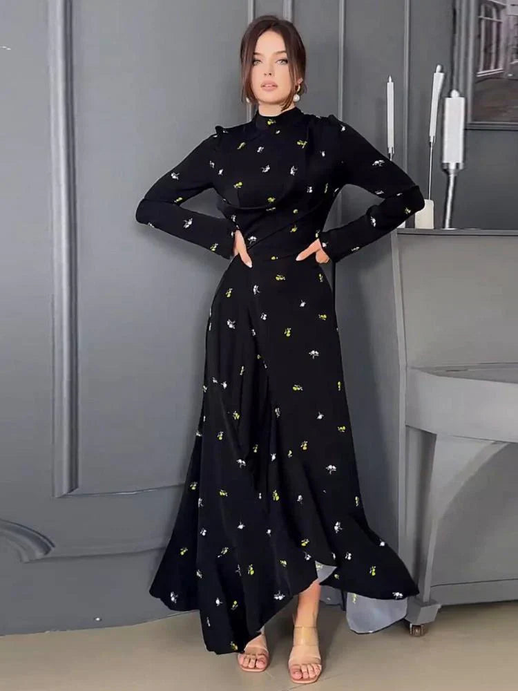 Maxi Jurk - Elegant - Hoge Hals - Jurk met Lange Mouwen - Lange Jurk-Hallo Susanne