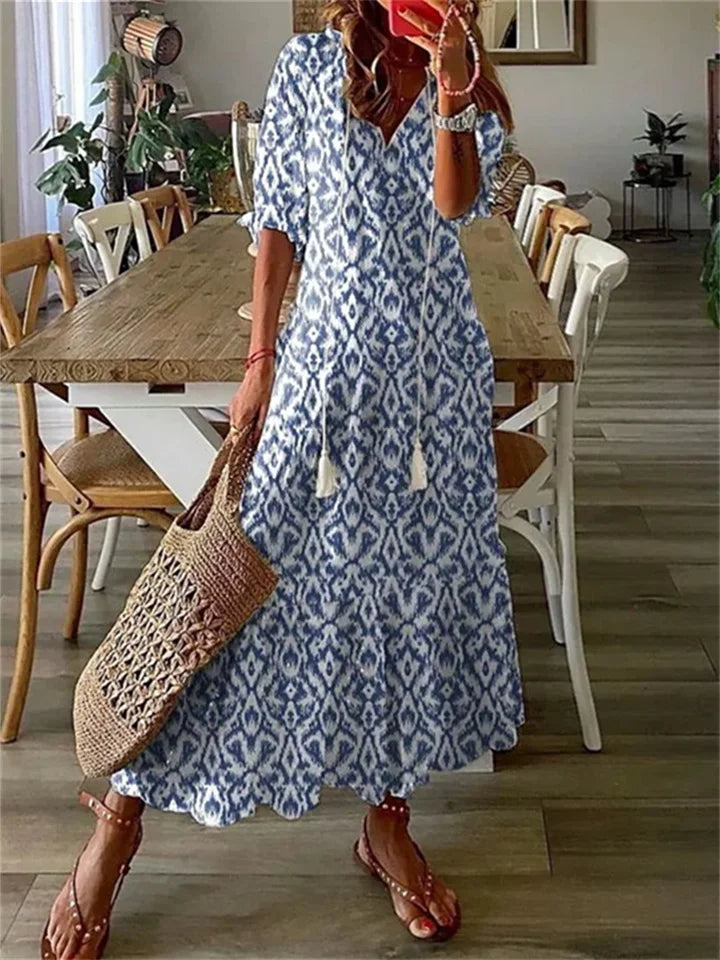 Maxi Jurk - Halflange mouwen - A-lijn - Boho jurk - Maxi sundress-Hallo Susanne