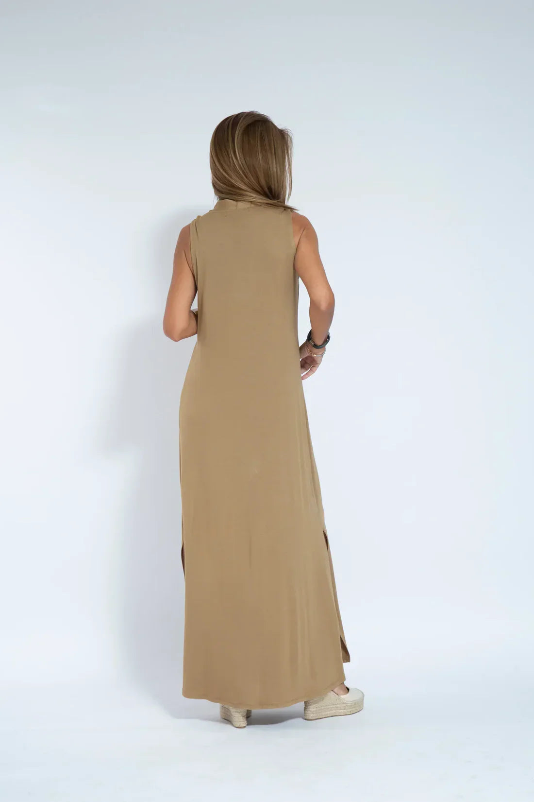 Maxi-jurk - Damesjurk met V-hals en lang vest, tweedelige set-Hallo Susanne