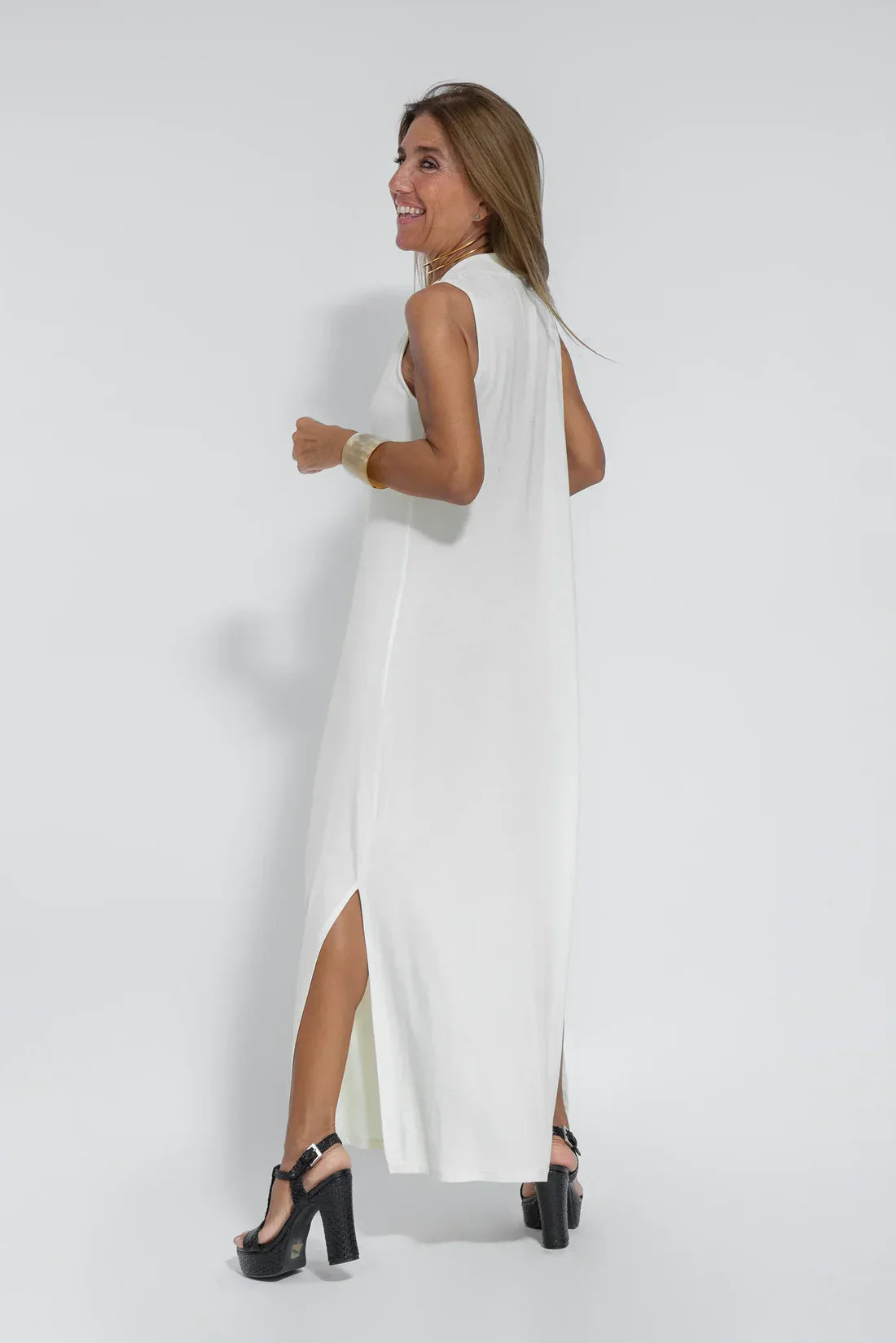 Maxi-jurk - Damesjurk met V-hals en lang vest, tweedelige set-Hallo Susanne
