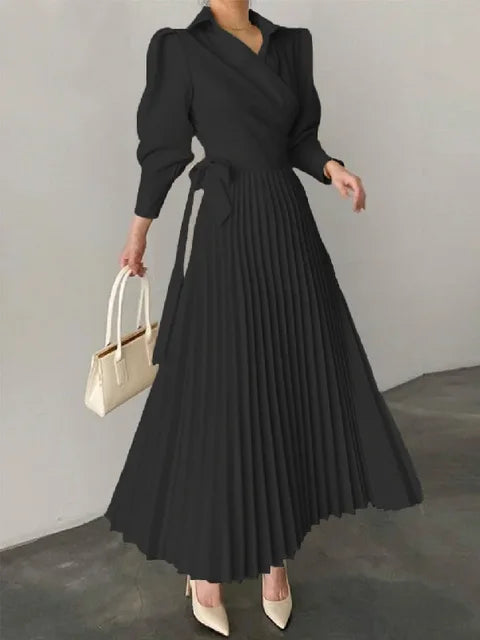 Maxi-jurk - Lange mouwen, schoudervullingen, geplooide jurk voor dames-Hallo Susanne