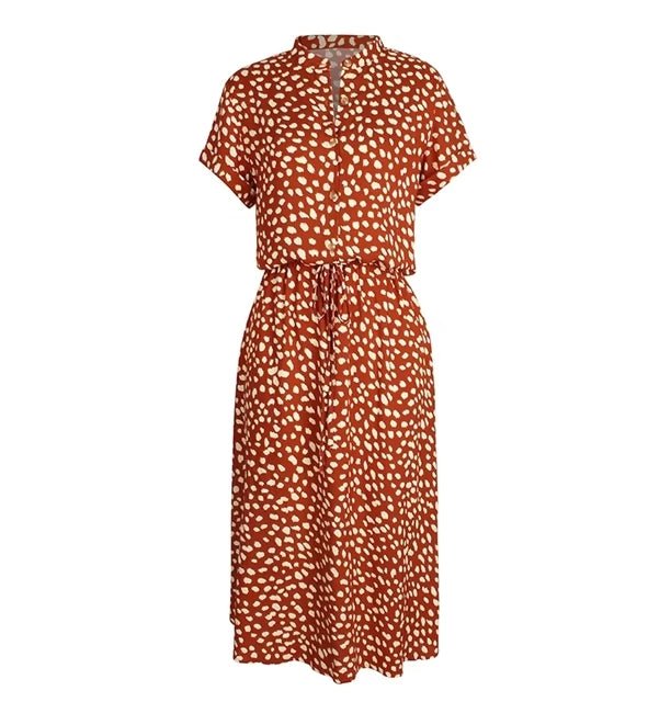 Midi-jurk - Zomerse jurk met korte mouwen, strikceintuur en luipaardprint voor dames-Hallo Susanne
