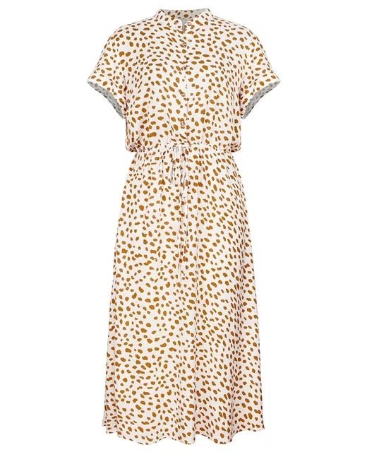 Midi-jurk - Zomerse jurk met korte mouwen, strikceintuur en luipaardprint voor dames-Hallo Susanne