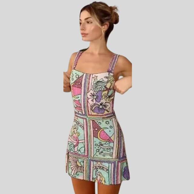 Mini-jurk - Mouwloos - Kleurrijk - Jurk met print - Zomerjurk-Hallo Susanne