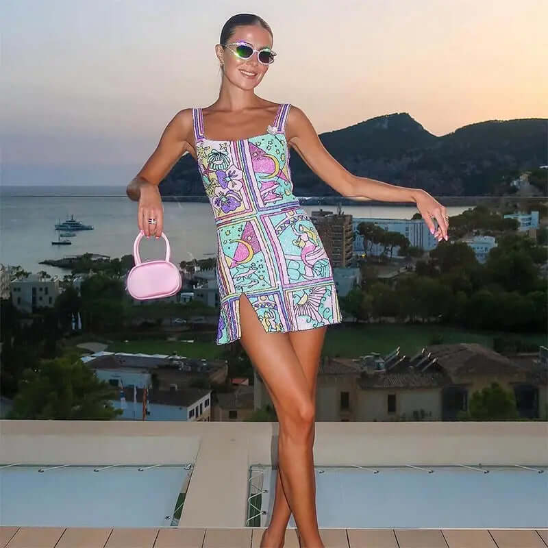 Mini-jurk - Mouwloos - Kleurrijk - Jurk met print - Zomerjurk-Hallo Susanne