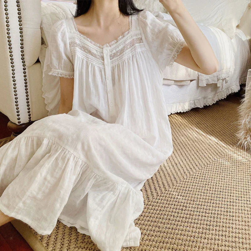 Nachtjurk | Wit | Lang | Nachtjapon | Nachtkleding voor dames-Hallo Susanne